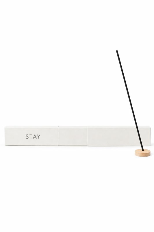 BLANK STAY low smoke incense with black stick and wooden holder